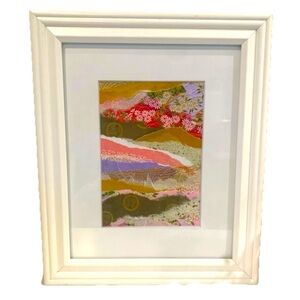 Framed Wall Art Asian Japanese Floral Paper Collage Mixed Media Handmade 10x12